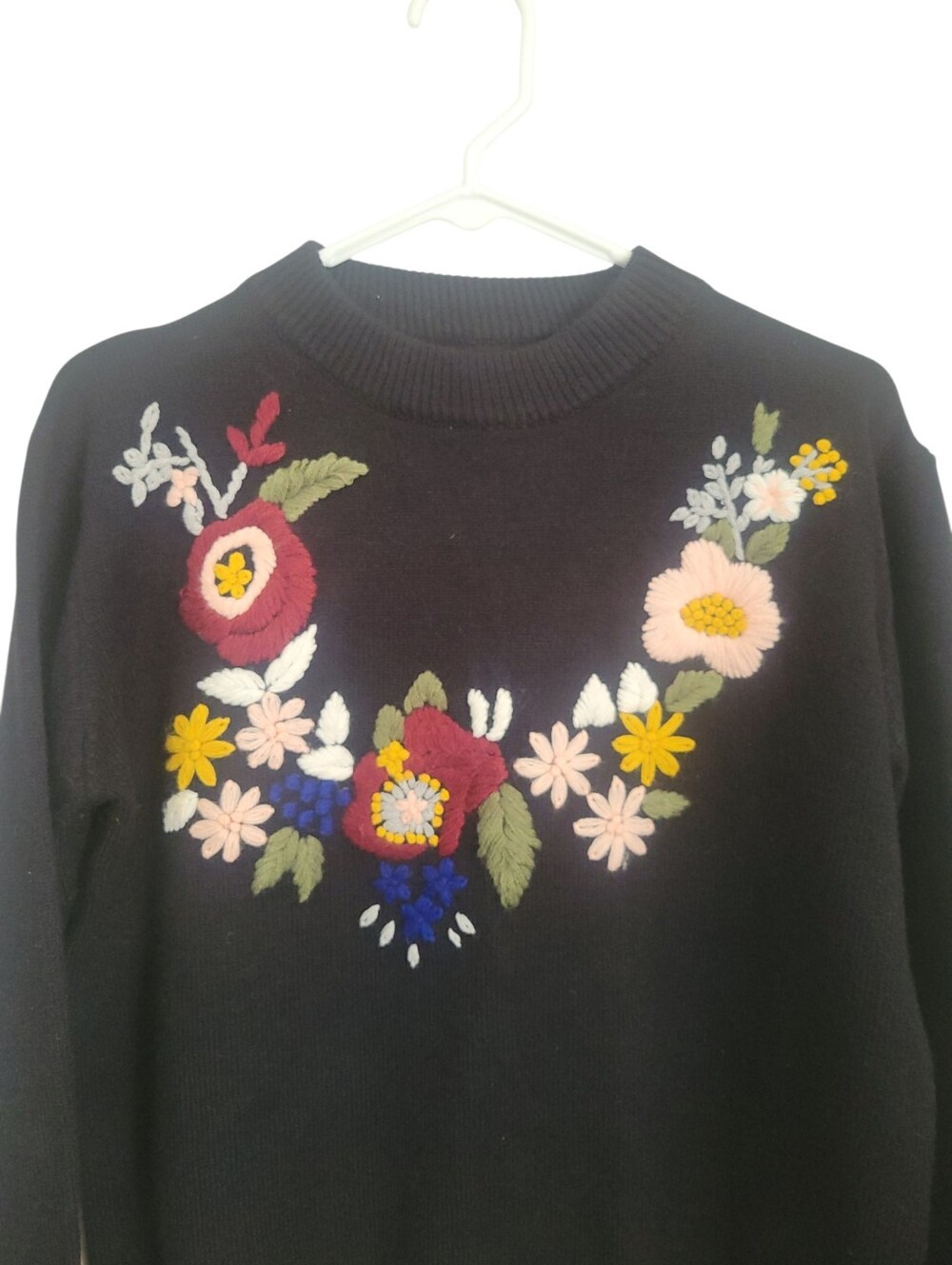 Anthropologie Monarc Floral Embroidered Black Sweater Cottagecore Boho M Medium - Picture 5 of 10